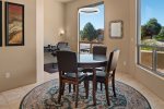 There is a breakfast nook with media center